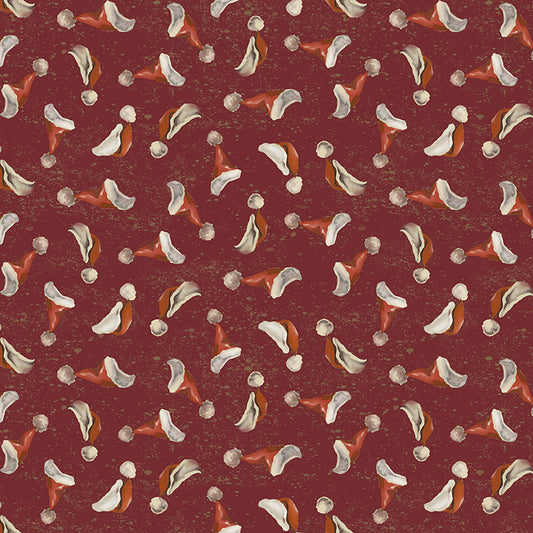 (6 yd) Clothworks Better Not Pout Y3786-83 Dark Red Santa Hats