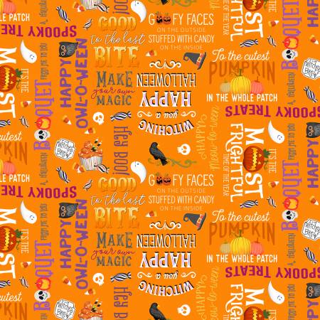 (1.5 yd) Clothworks Hey Boo! Y3843-36 Orange Sweet Sayings