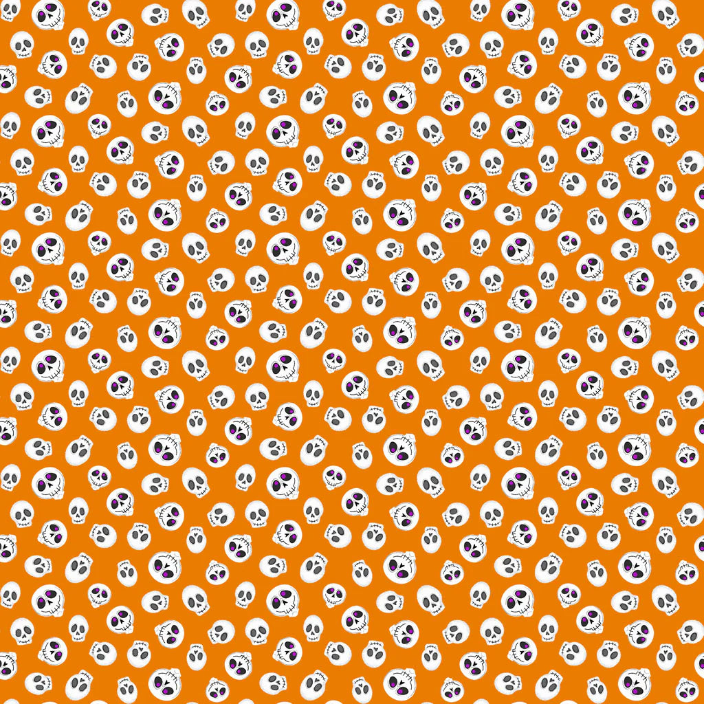 (4.5 yd) Clothworks Hey Boo! 3845-36 Orange Skulls