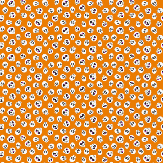 (4.5 yd) Clothworks Hey Boo! 3845-36 Orange Skulls