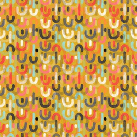 (5 yd) Clothworks Mystical Sunshine Y3903-68 Gold Lunar Curves