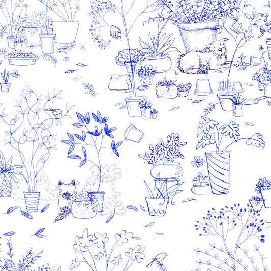 (4 yd) Clothworks What Friends Are For Y4269-31 Royal Blue Linework