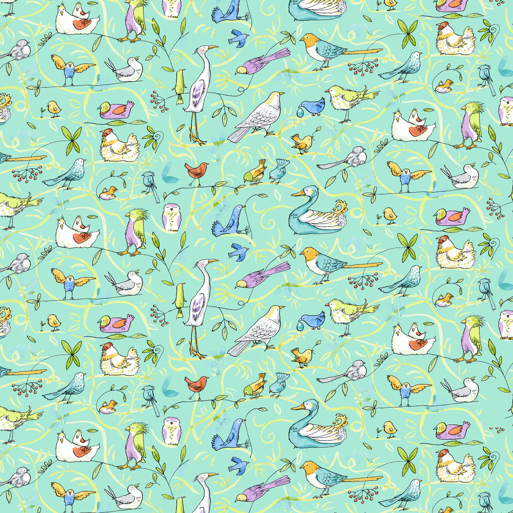 (5 yd) Clothworks What Friends Are For Y4270-101 Turquoise Birds