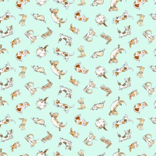 (4.5 yd) Clothworks What Friends Are For Light Turquoise Kittens Y4272-100