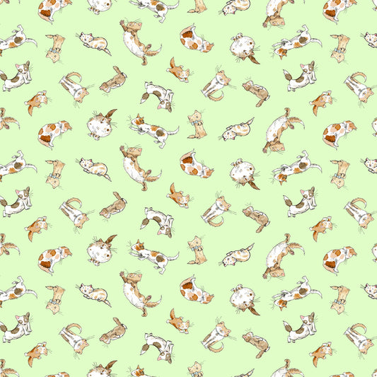 (5 yd) Clothworks What Friends Are For Light Lime Kittens y4272-17