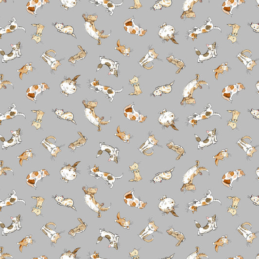 (5 yd) Clothworks What Friends Are For Lt Gray Kittens Y4272-5