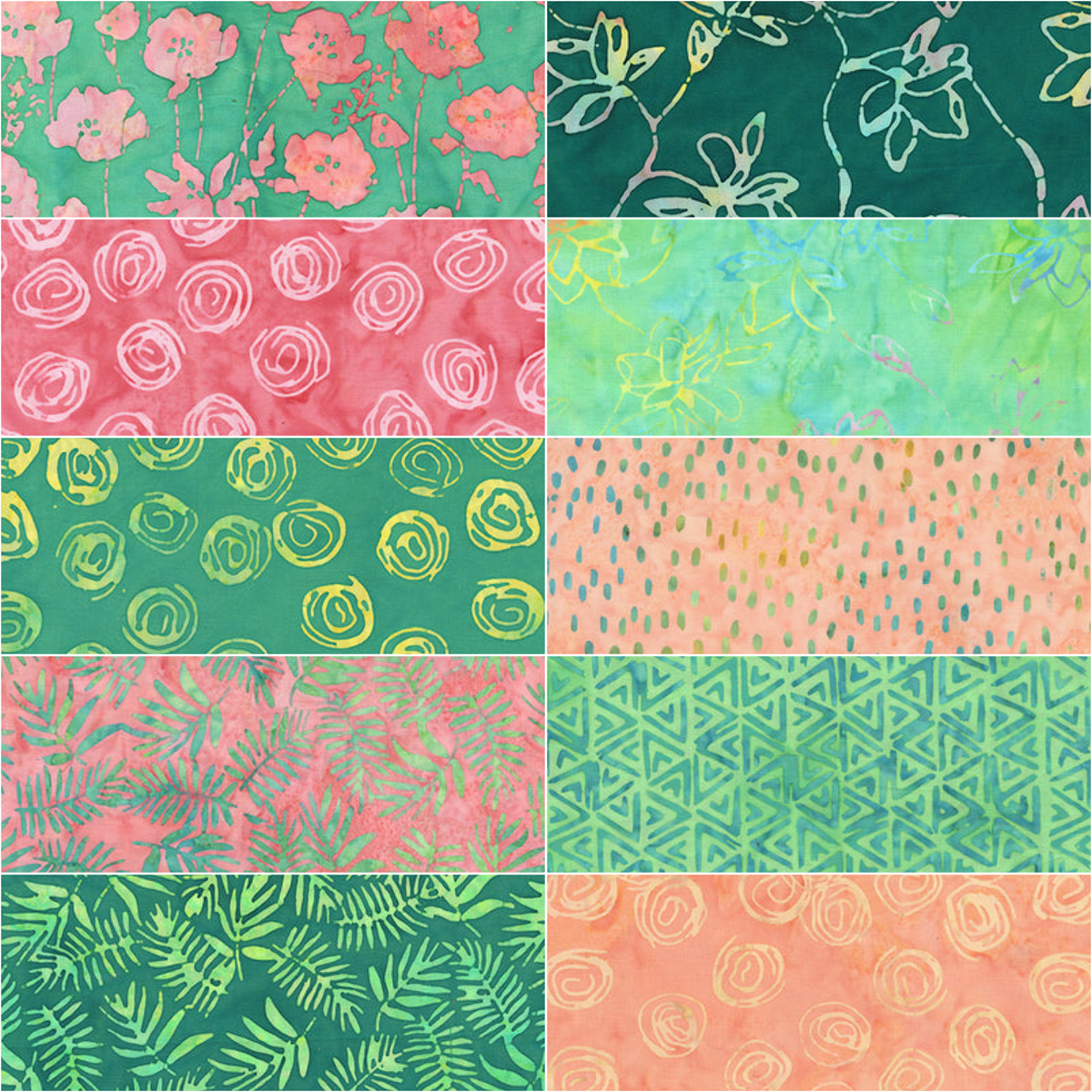 Anthology Batiks "Adore" Half-yard Bundle - 10 Fabrics, 5 Total Yards