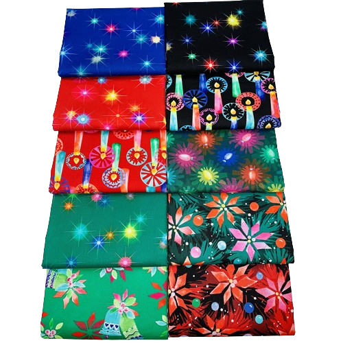 Robert Kaufman "Afterglow" (Christmas) Bright Selections Half-Yard Bundle - 10 Fabrics, 5 Total Yards