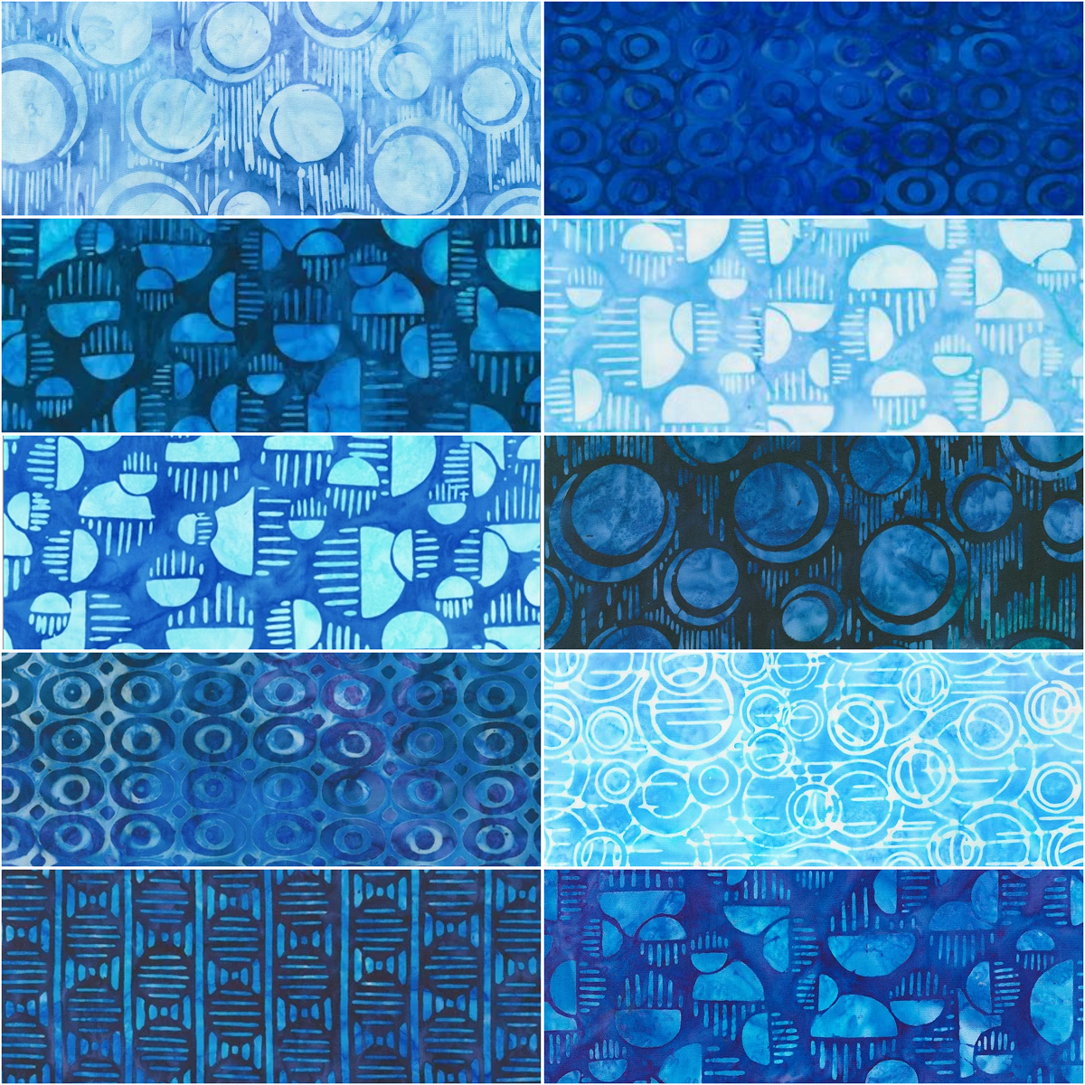 Half-yard Bundle - Robert Kaufman Artisan Batik "Bubble Blues" - 10 Fabrics, 5 Total Yards