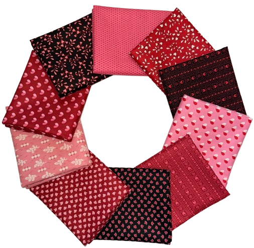 Andover "Be Mine" (Valentine/Hearts) Half-yard Bundle - 10 Fabrics, 5 Total Yards