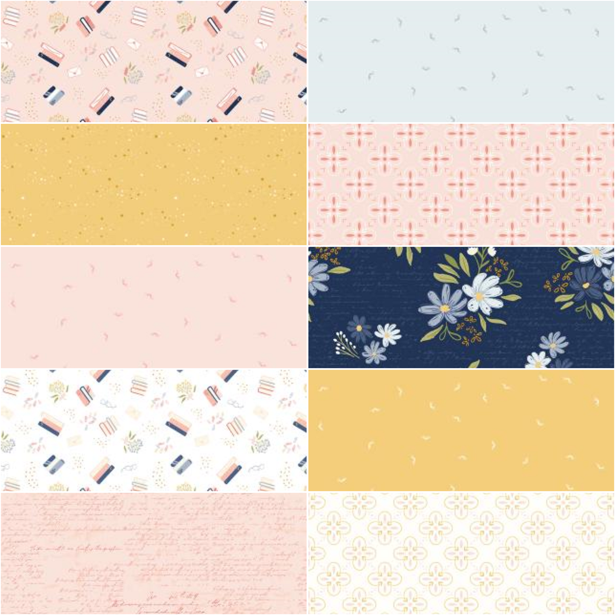 Riley Blake "Between The Pages" (Books/Glasses) Half-yard Bundle - 10 Fabrics, 5 Total Yards