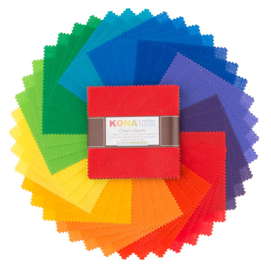 Charm Pack 5x5 Squares - Robert Kaufman Kona Solid Bright Rainbow - 40 5" Squares