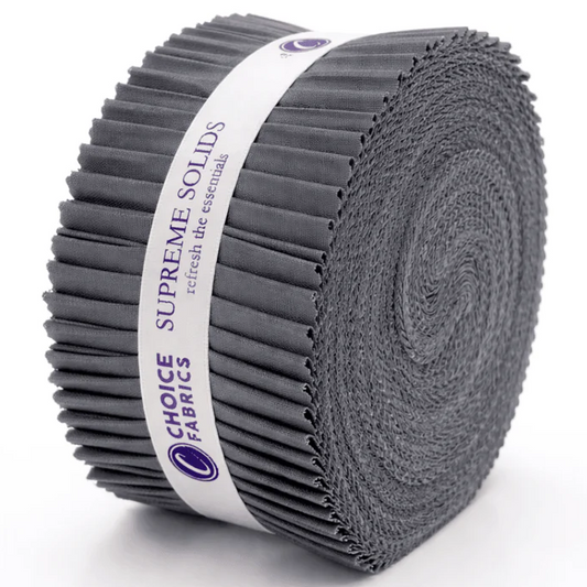 Choice Fabrics Supreme Solids Jelly Roll - Brushed Steel - 40 Strips