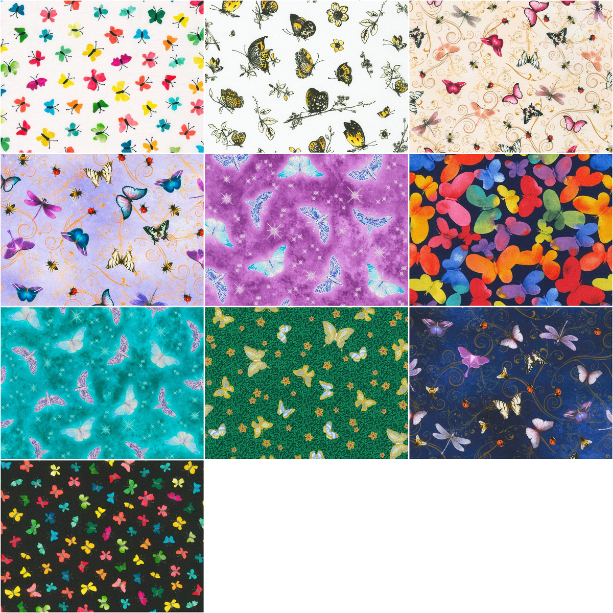 Robert Kaufman "Butterflies" Half-Yard Bundle - 10 Fabrics, 5 Total Yards