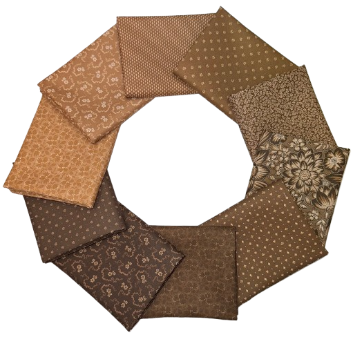 Marcus Fabrics "Carrie's Caramels & Creams" CARAMELS Half-yard Bundle - 10 Fabrics, 5 Total Yards