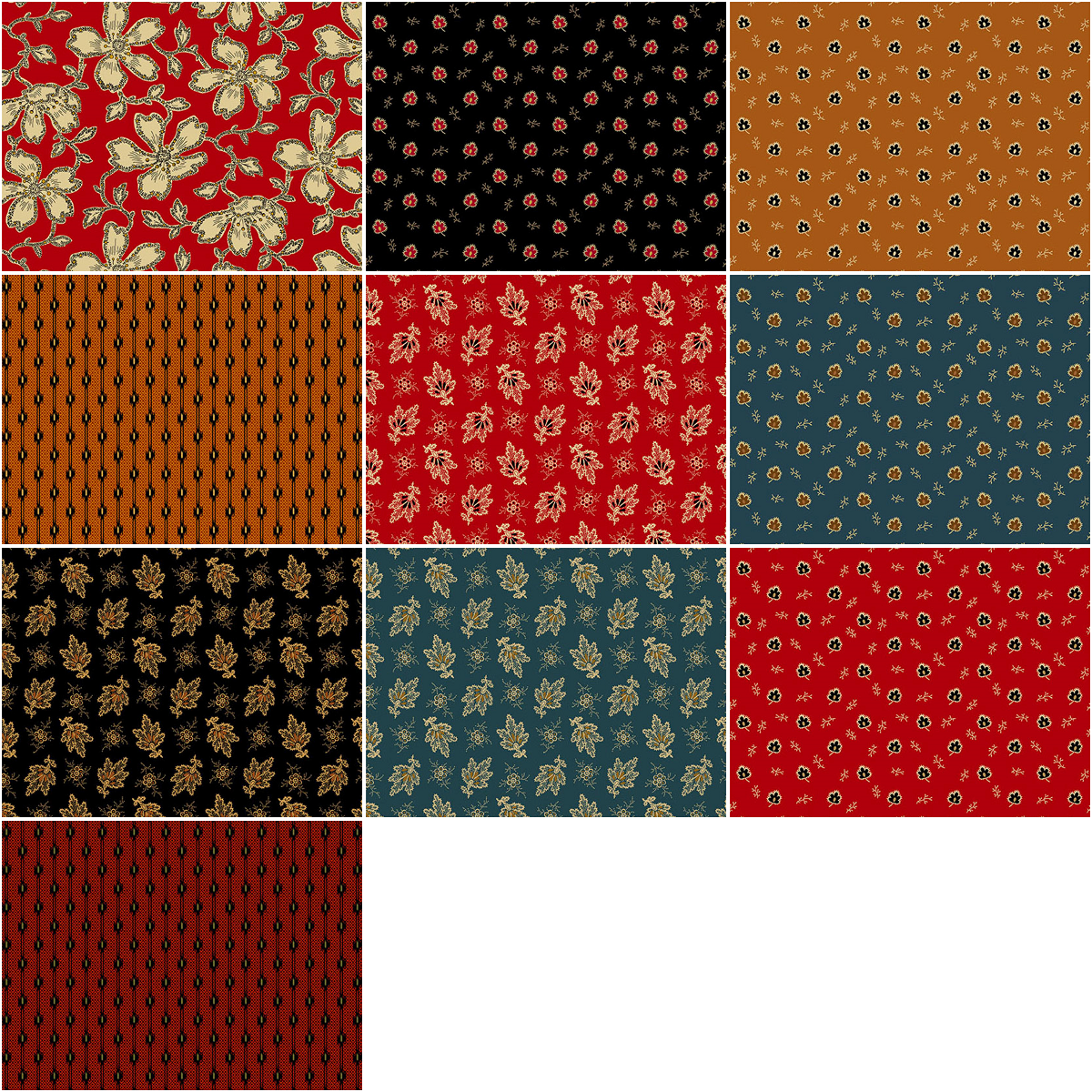 Andover/Makower UK "Carolina" (Heritage) Half-Yard Bundle - 10 Fabrics, 5 Total Yards