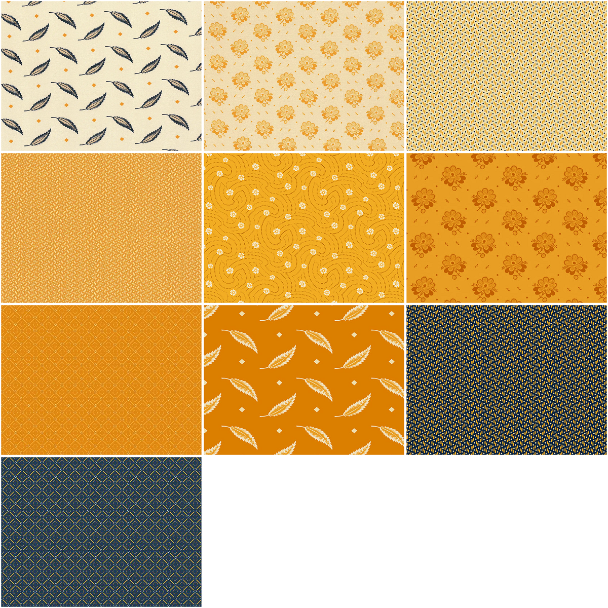 Andover "Indigo Cheddar" Half-yard Bundle - 10 Fabrics, 5 Total Yards