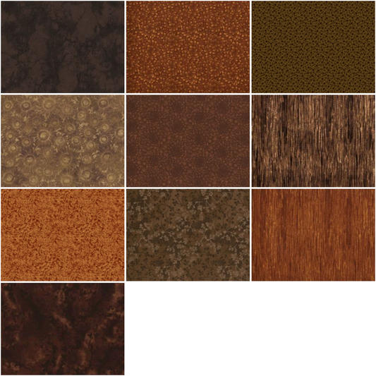 Basic Colors - Chocolate Half-yard Bundle - 10 Fabrics, 5 Total Yards