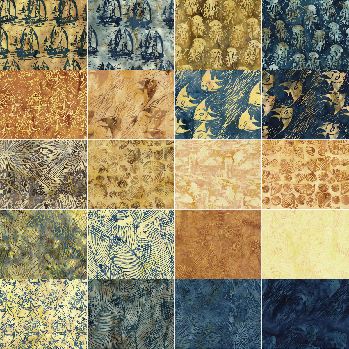 Island Batik - Coastal Current - 20 Fabrics, 40 Total Strips