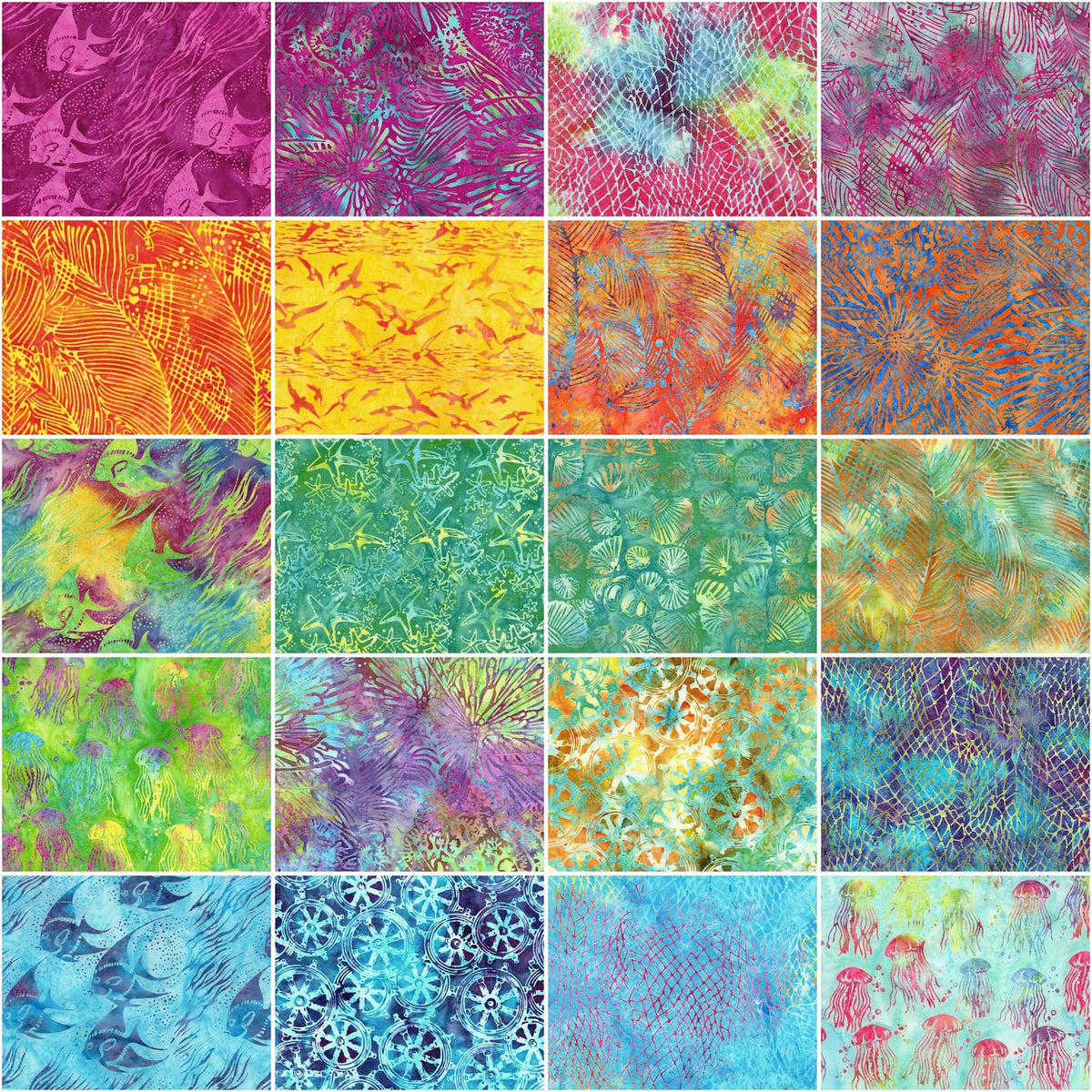 Island Batik - Coral Carnival - 20 Fabrics, 40 Total Strips