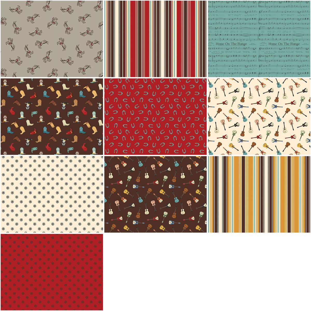 Riley Blake "Cowboys" Half-yard Bundle - 10 Fabrics, 5 Total Yards