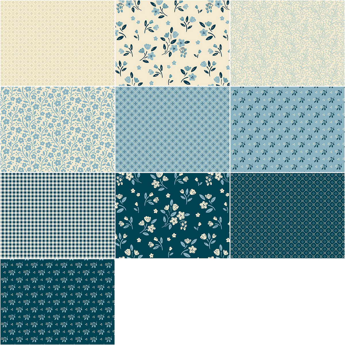 Andover "Cozy House" (Blues) Half-yard Bundle - 10 Fabrics, 5 Total Yards