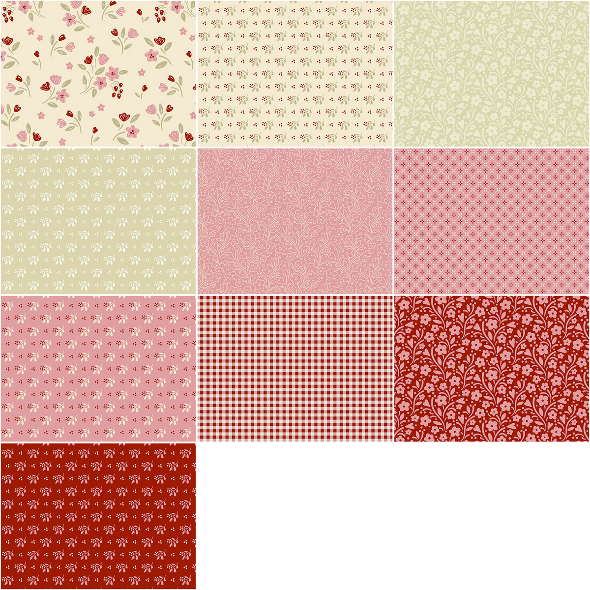 Andover "Cozy House" (Reds) Half-yard Bundle - 10 Fabrics, 5 Total Yards