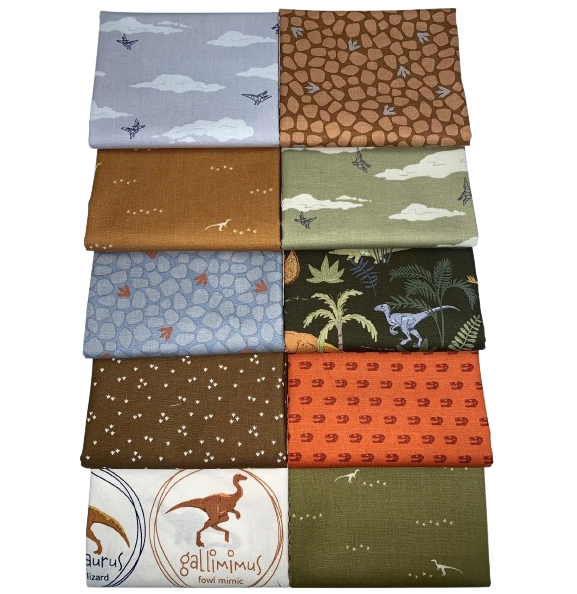 Riley Blake "Cretaceous" (Dinosuars) Half-yard Bundle - 10 Fabrics, 5 Total Yards