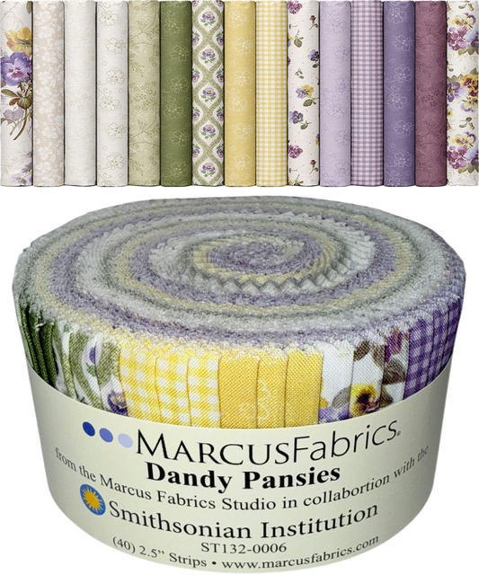 Marcus Fabrics - Dandy Pansies (Smithsonian Institute) - 40 2.5" Strips/Jelly Roll
