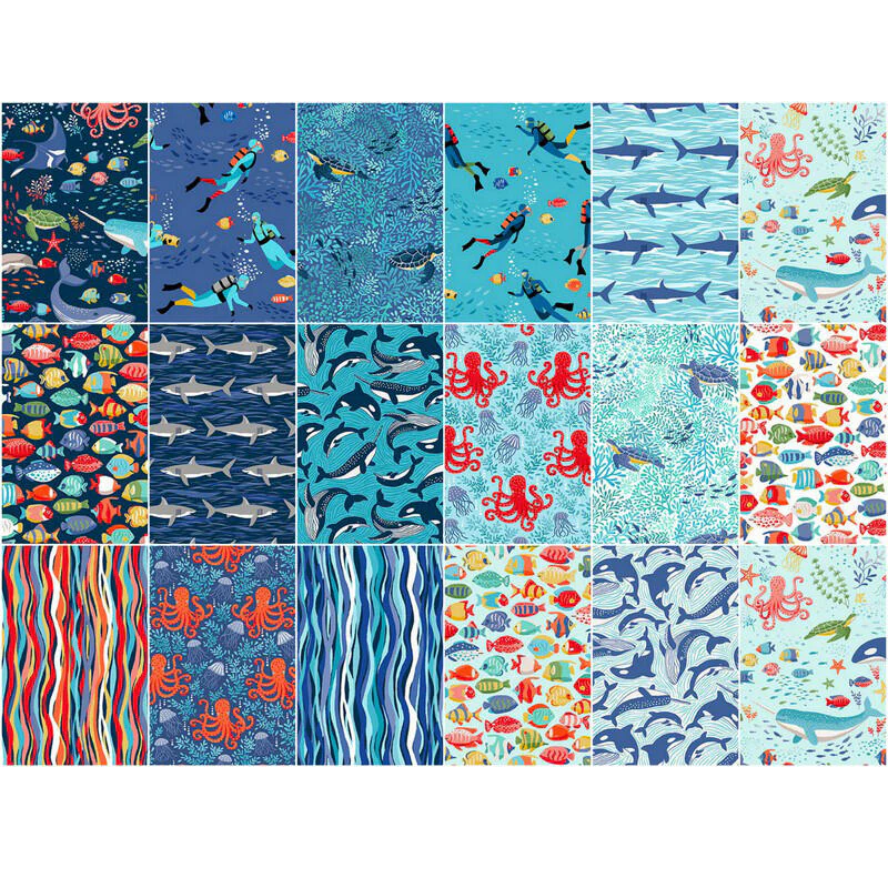 Andover/Makower UK - Deep Blue Sea Double Scoops - 40 2.5" Strips