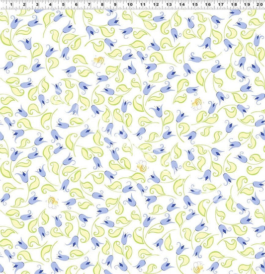 (5 yd) Clothworks Susybee Bird's Buddies SB20383-620 Lilac Mini Tulips & Bees