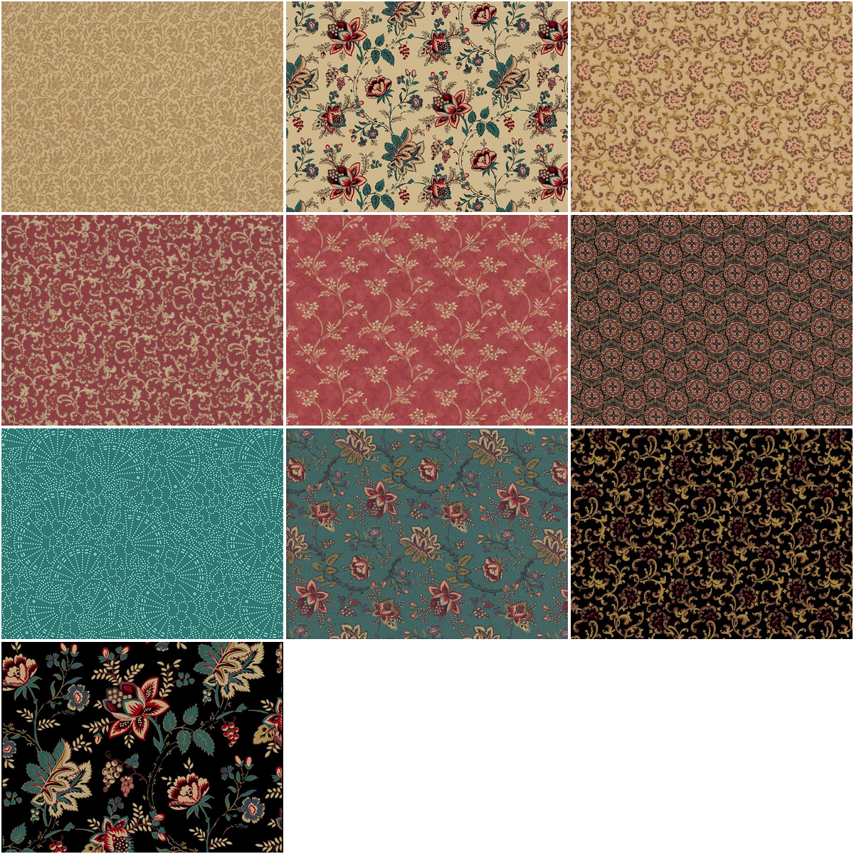 Marcus Fabrics "Elegant Estate" Half-yard Bundle - 10 Fabrics, 5 Total Yards