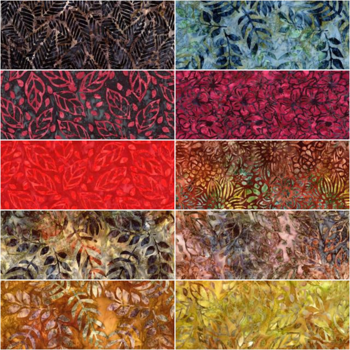 Riley Blake Expressions Batiks "Floral Reflections" Half-yard Bundle - 10 Fabrics, 5 Total Yards