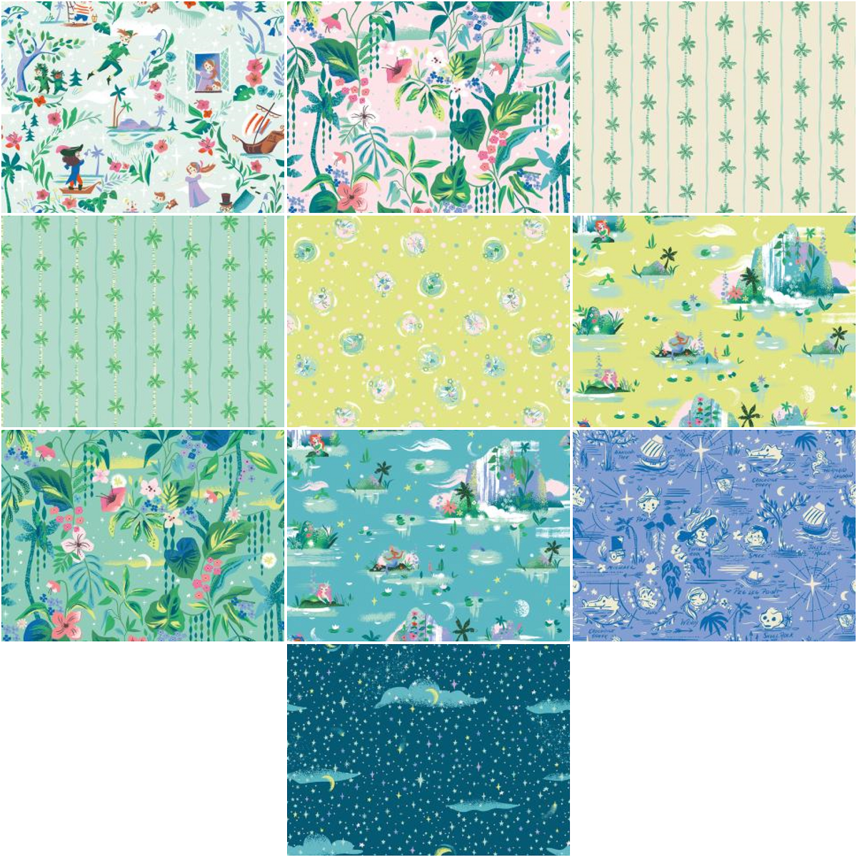 Riley Blake "Forever Neverland" (Peter Pan) Half-yard Bundle - 10 Fabrics, 5 Total Yards