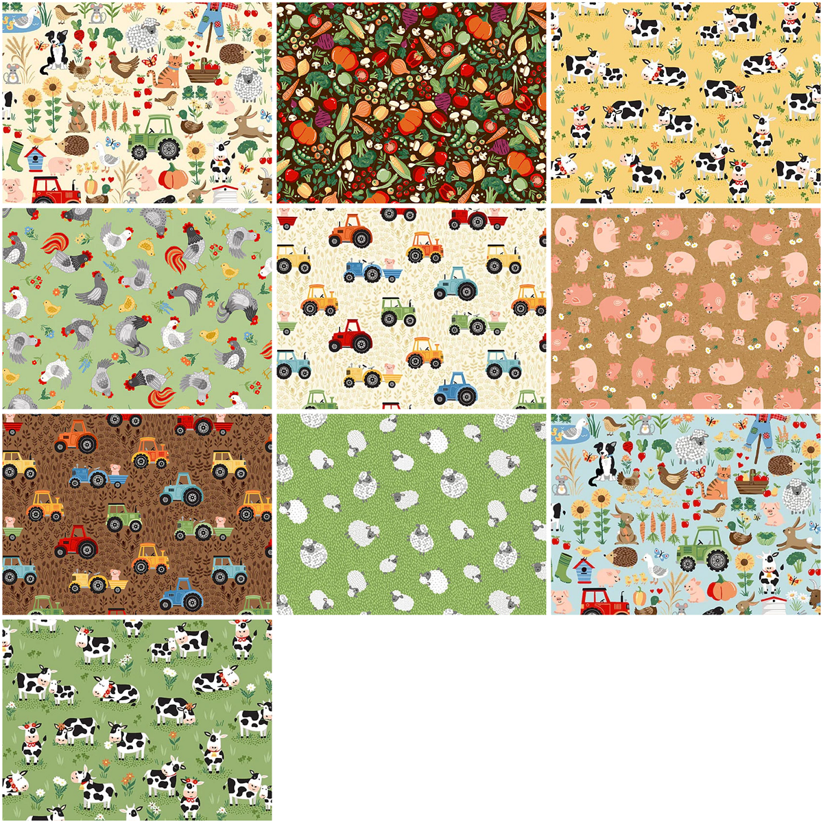 Andover "Fun On The Farm" Half-yard Bundle - 10 Fabrics, 5 Total Yards