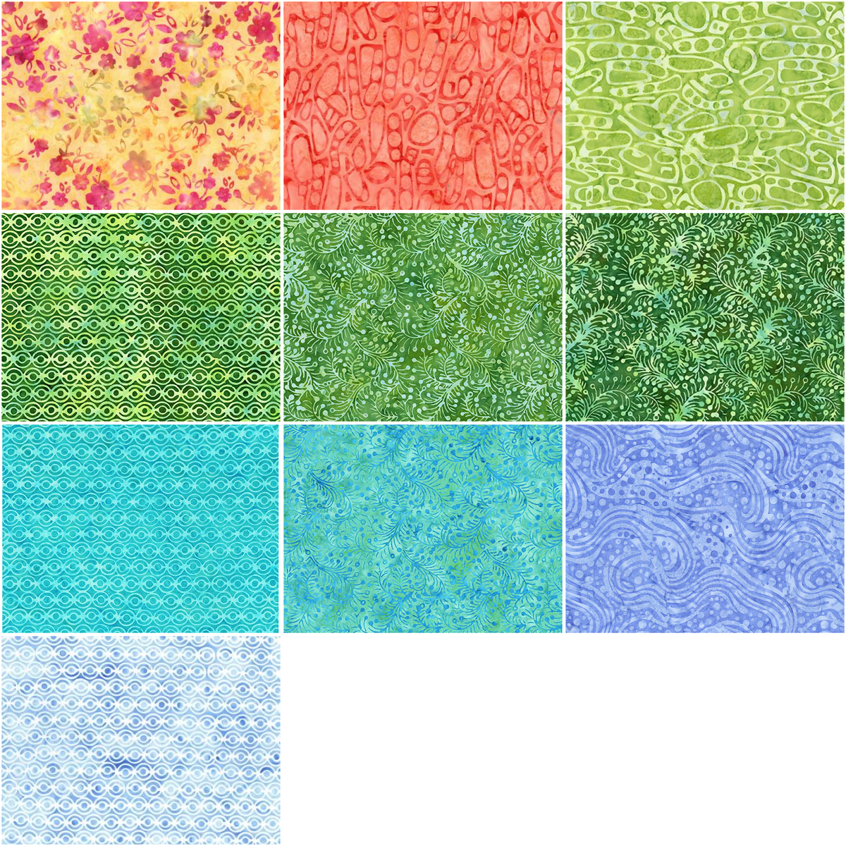 Riley Blake Expressions Batiks "Geometric Splash" Half-yard Bundle - 10 Fabrics, 5 Total Yards