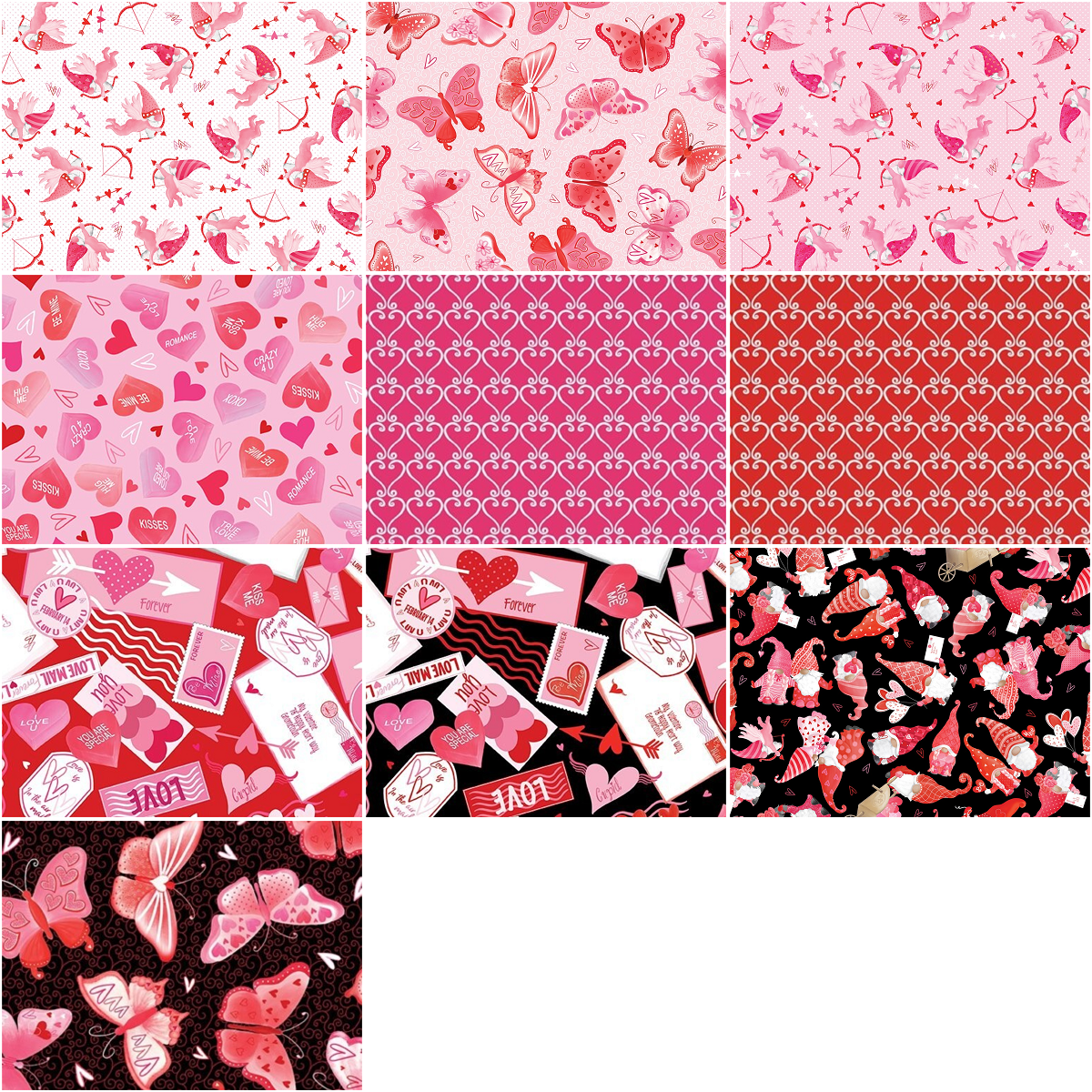 Benartex "Be My Gnomie" (Valentine's Day) Half-Yard Bundle - 10 Fabrics, 5 Total Yards