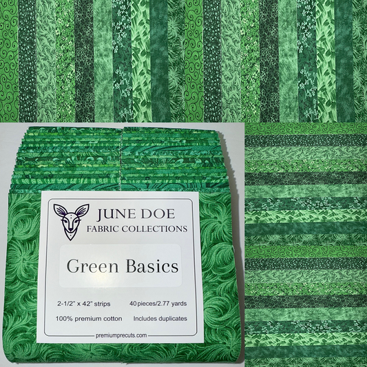 June Doe Fabric Collections - Green Basics - 40-Strip Pack