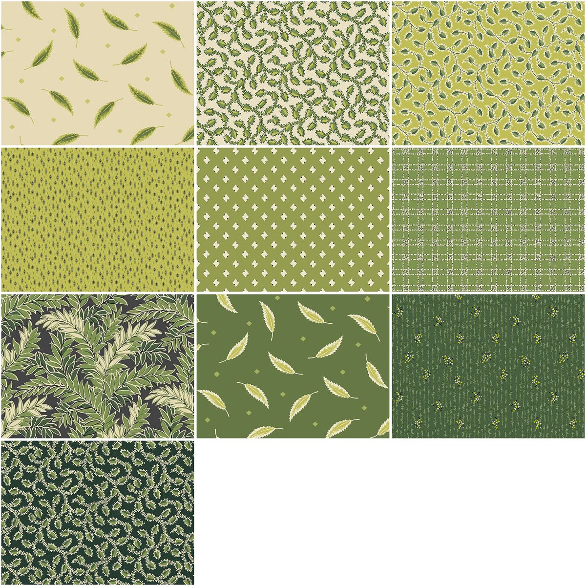 Andover "Green Leaves" Half-yard Bundle - 10 Fabrics, 5 Total Yards