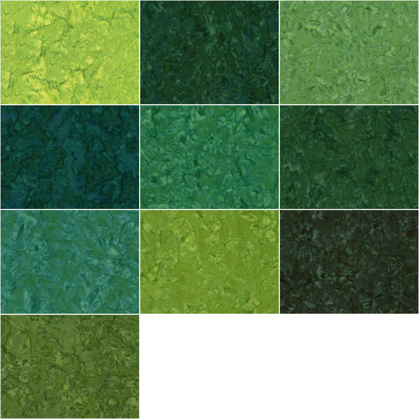 Riley Blake Expressions Batiks "Hand Dyes Green" Half-yard Bundle - 10 Fabrics, 5 Total Yards