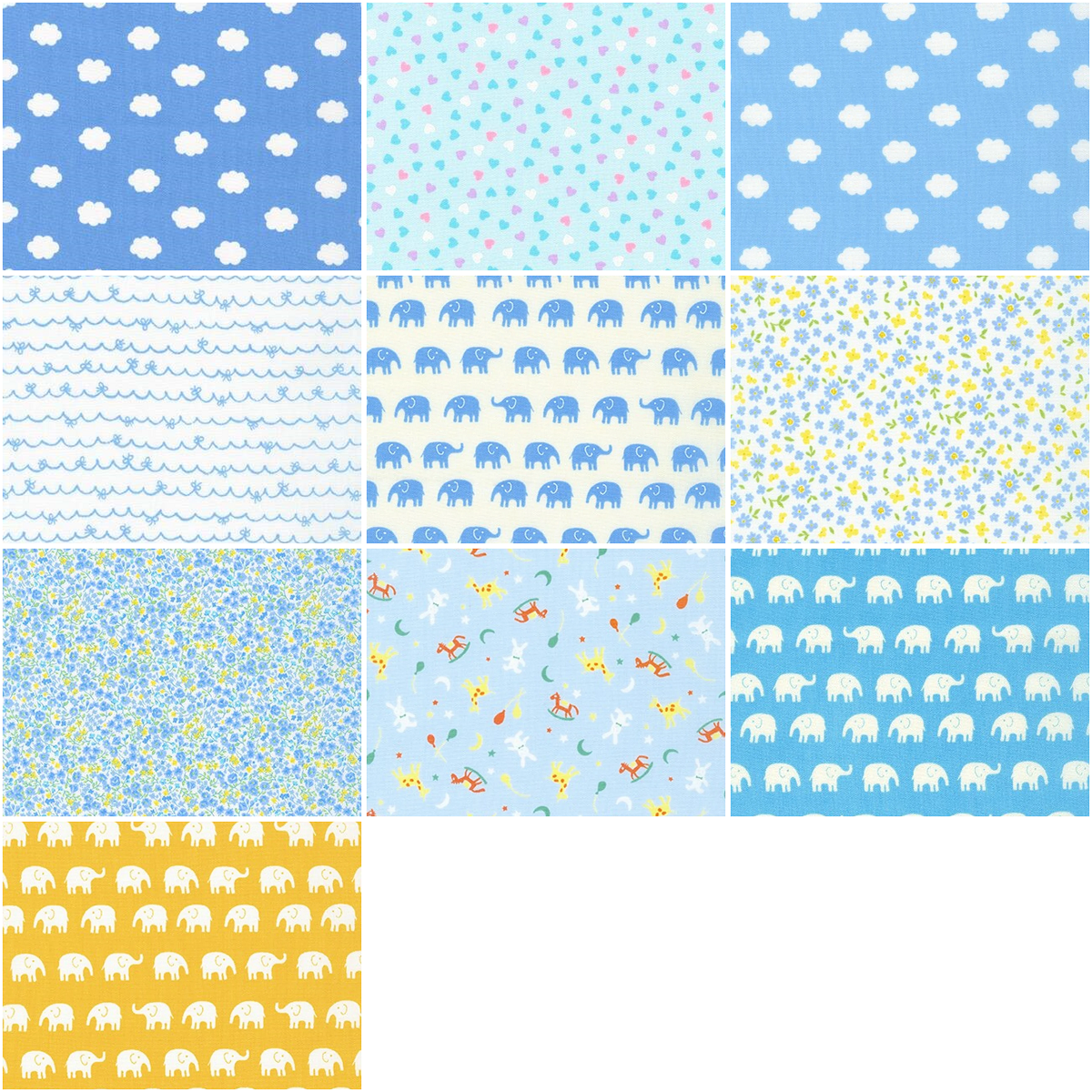 Half-yard Bundle - Robert Kaufman "Handworks Home" (Blues) - 10 Fabrics, 5 Total Yards
