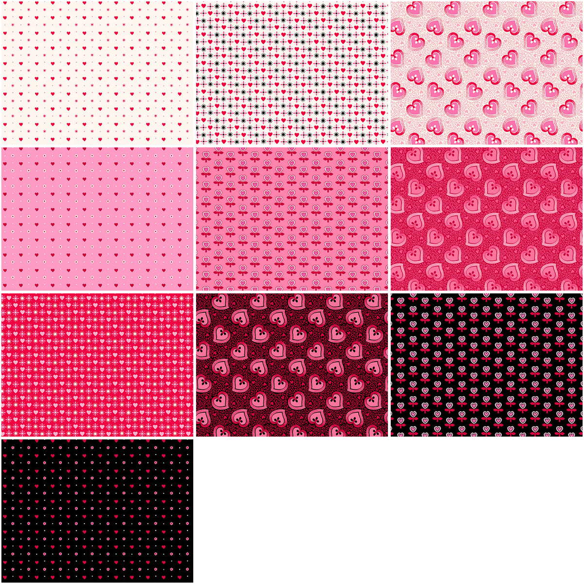 Andover "Heart And Soul" (Valentine/Hearts) Half-yard Bundle - 10 Fabrics, 5 Total Yards