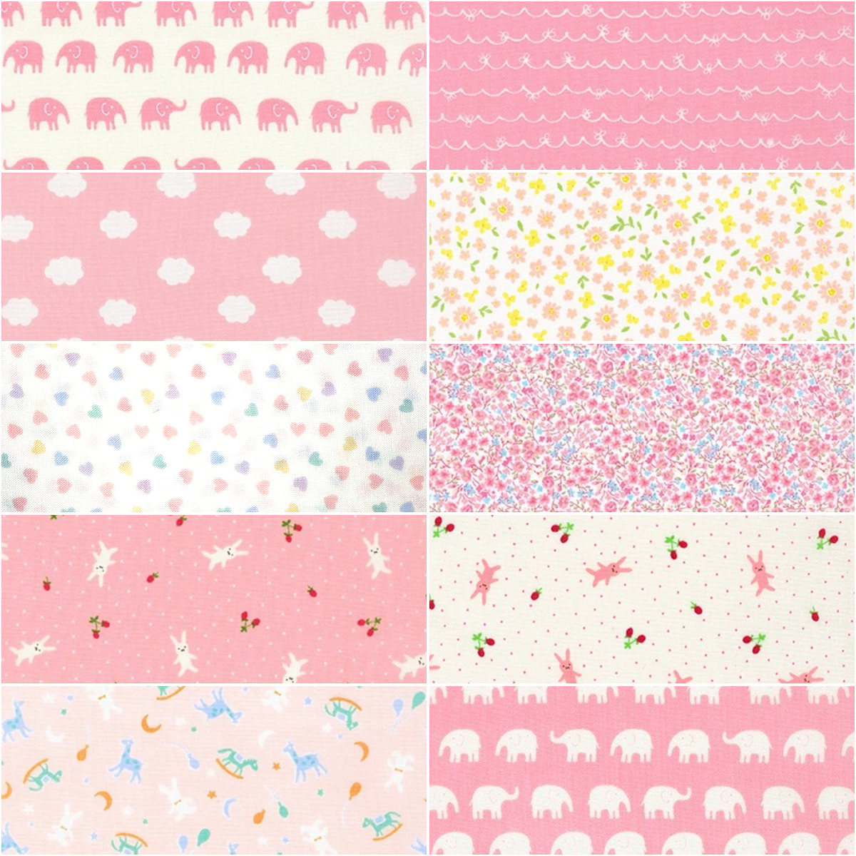 Robert Kaufman "Handworks Home" Pink Half-Yard Bundle - 10 Fabrics, 5 Total Yards