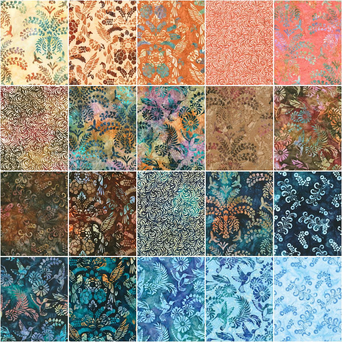 Robert Kaufman Artisan Batiks: Charming Hummingbirds Roll-up - 40 Total Strips