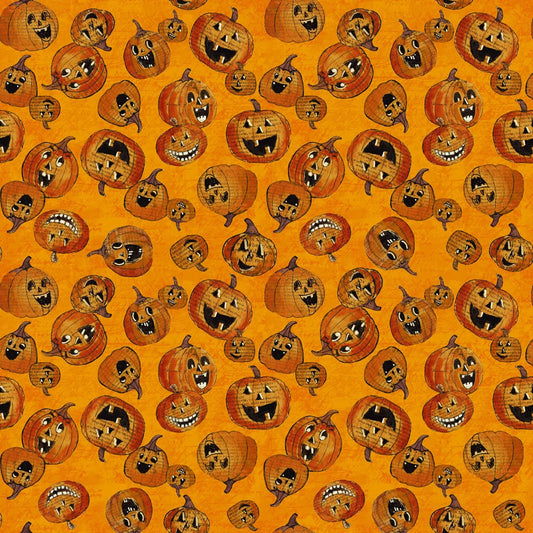 (4 yd) Clothworks All Hallow's Eve  Orange Jackolanterns 3820-36