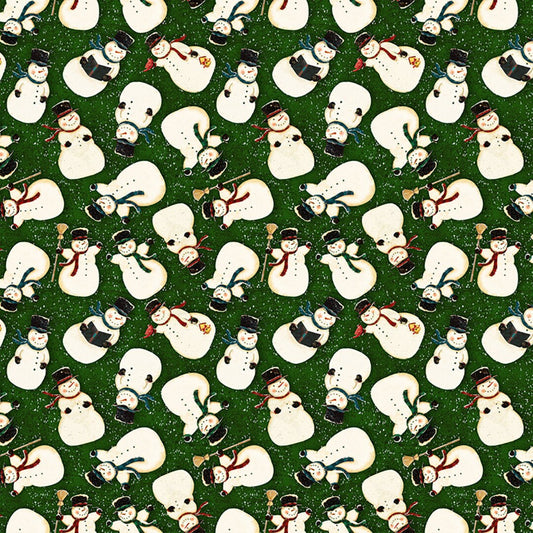 (1.5 yd) Clothworks Snovalley Snowman Toss Dark Forest Y3870-113