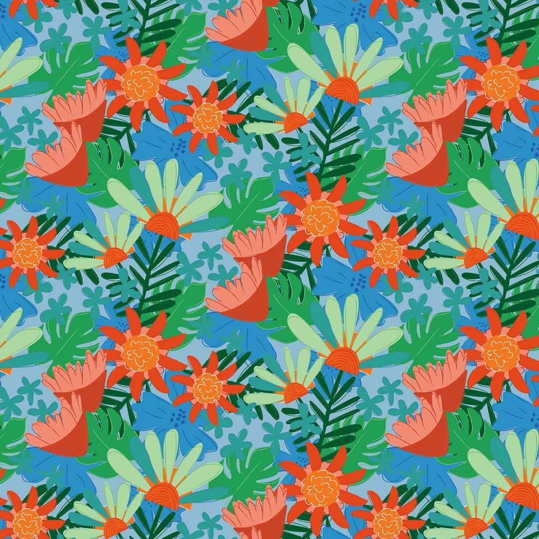 (4 yd) Clothworks Bird Brain Y3847-29 Light Blue Main Floral