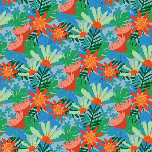 (4 yd) Clothworks Bird Brain Y3847-29 Light Blue Main Floral