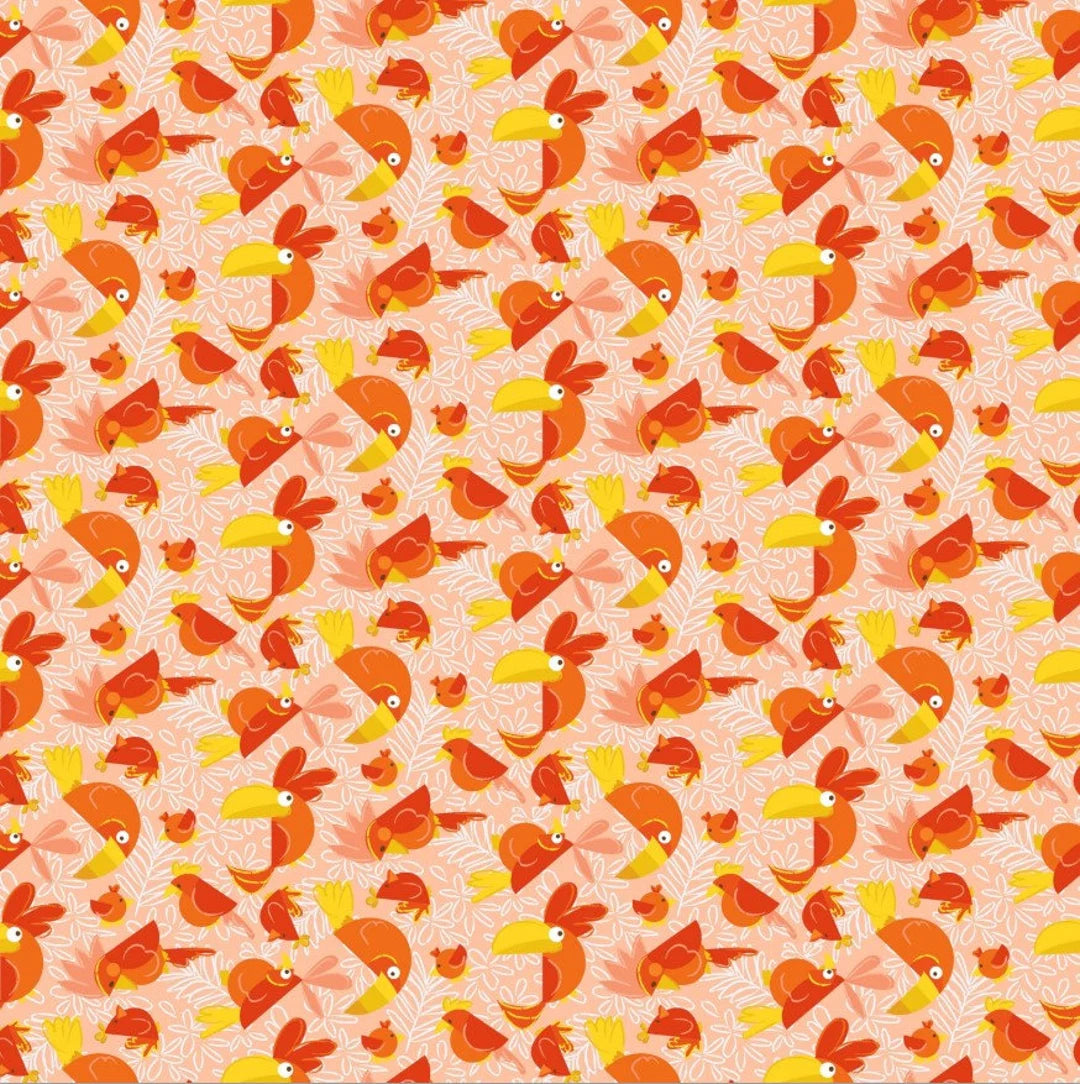 (5.5 yd) Clothworks Bird Brain Y3848-131 Pale Peach Birds