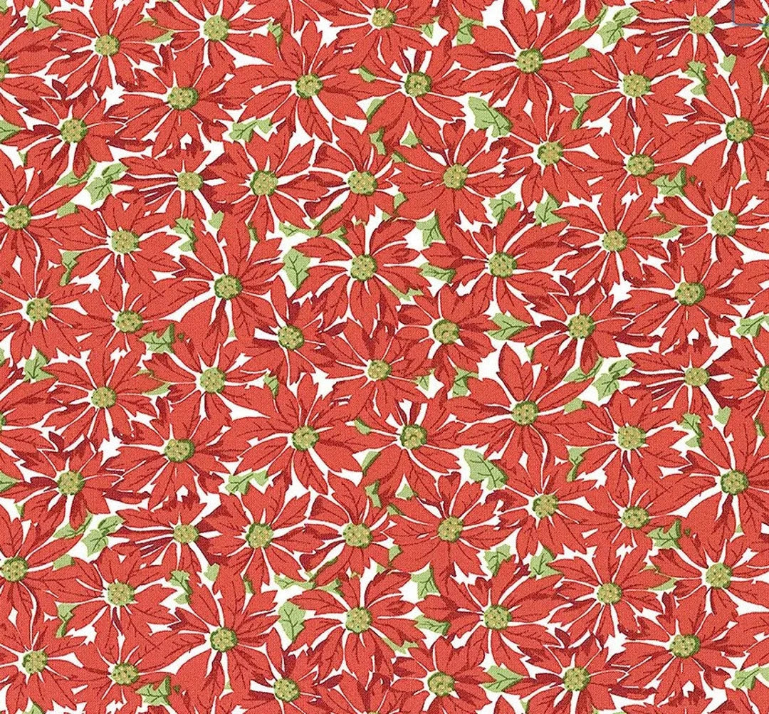 (5 yd) Andover/Makower UK Retro Ho Ho 572-R Red Poinsettias